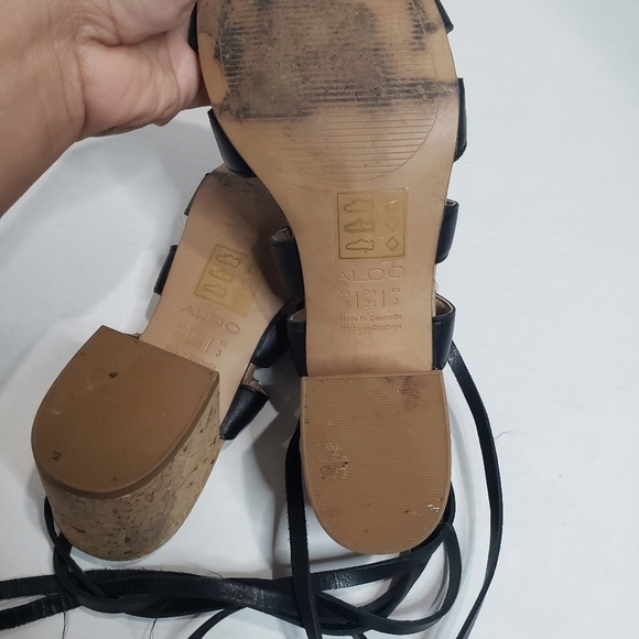 Aldo Pomeo Cork Chunky Heel Strappy Lace up Black Sandals Size 6 - Picture 6 of 10